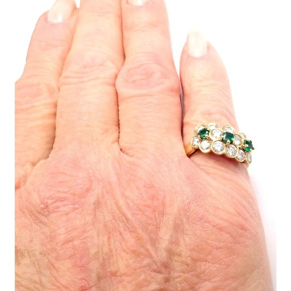 Authentic! Van Cleef & Arpels 18k Yellow Gold Emerald Diamond Fleurette Ring - Picture 8 of 9